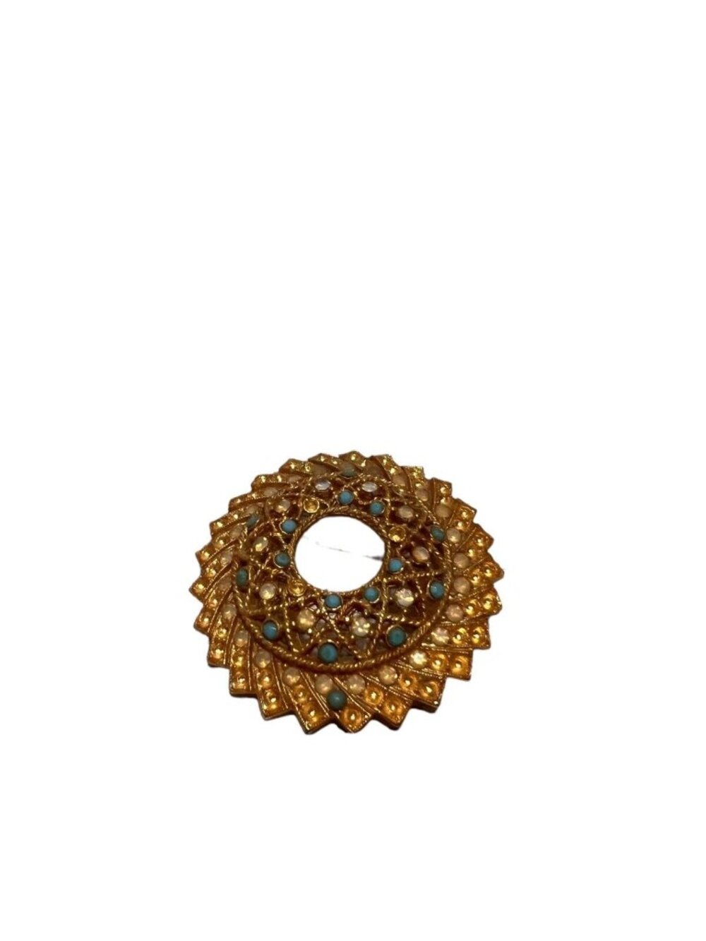 Sarah Cov Signed Vintage Amber Turquoise Rhinestone Gold Costume Brooch Pin - Picture 9 of 9